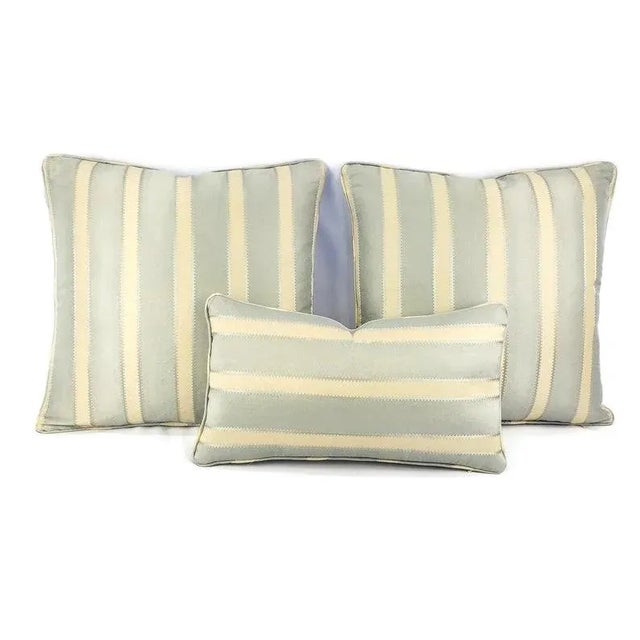 Kravet Couture Dotted Stripe in Spa With Self-Welt Lumbar Pillow Cover For Sale - Image 4 of 5