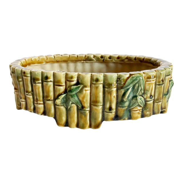 Mid-Century Bamboo Ceramic Planter For Sale