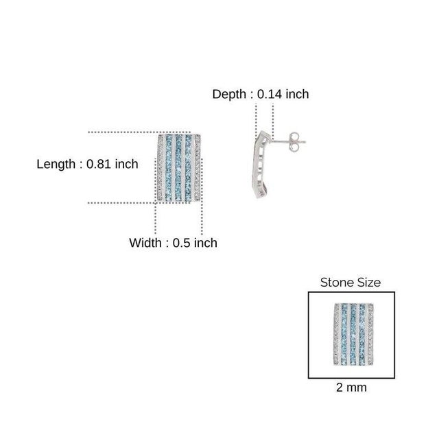 Blue Topaz Stud Earrings With Multi-Line Zircon Gift for Her- A Pair For Sale - Image 9 of 11