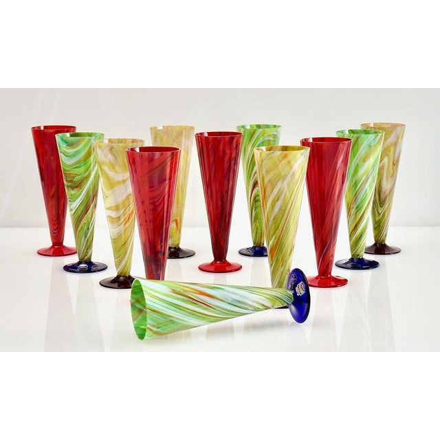 Flutes in Marbelized Murano Glass attributed to Cenedese, 1980, Set of 12 For Sale - Image 6 of 18