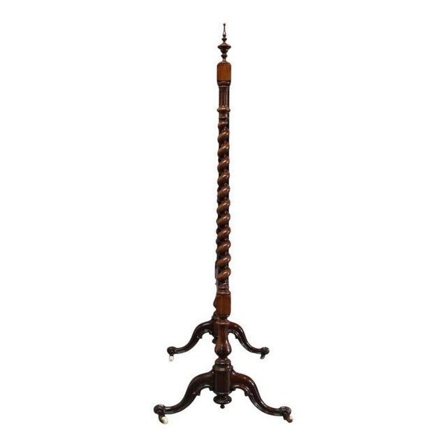Victorian Barley Twist Rosewood Bead Embroidered Peacock Fireplace Screen C1870 For Sale - Image 9 of 11