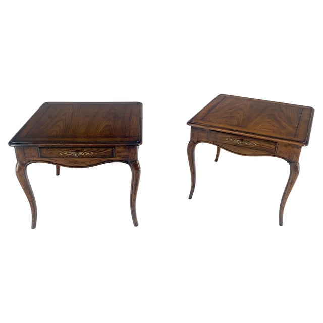 Pair One Drawer Very Fine Solid Dark Chestnut 27x27" Square Side End Tables MINT For Sale - Image 6 of 13