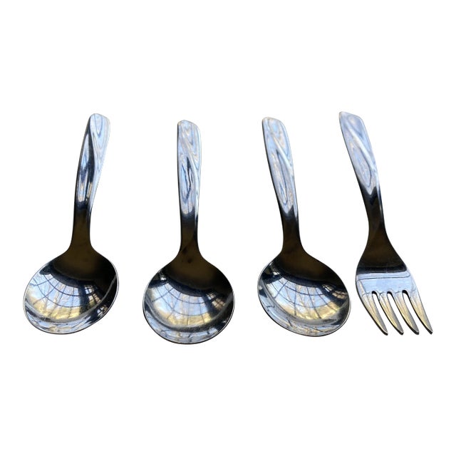 Midcentury Insico Stainless Usa "Finlandia" Pattern Baby Fork & Spoons- Set of 4 For Sale