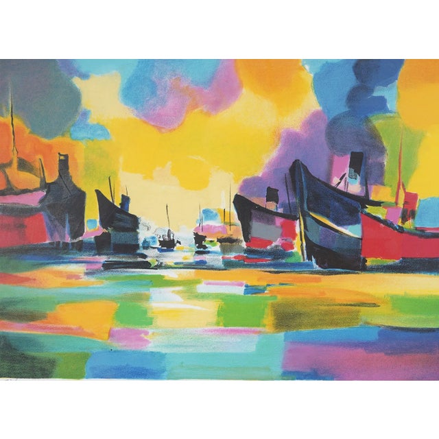 Vintage French Litho. Signed. 53/300 L' Escale (The Stop) Marcel Mouly Lithograph LTD Edition Materials: lithograph,...