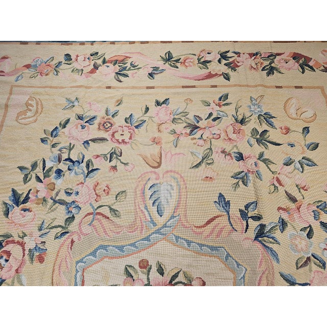 Late 19th Century French Aubusson Needlepoint Carpet in Floral Pattern in Ivory, Green, Pink, Blue For Sale - Image 13 of 18