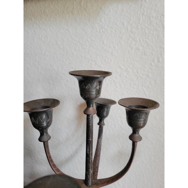 Metal Decorative Brass Candlelabra With Six Flared Arms For Sale - Image 7 of 11