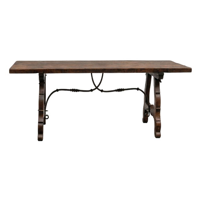Dining Table with Wrought Iron Stretcher, 1700s For Sale