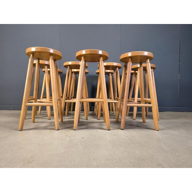 Alpine Style Chalet Stools in Wood, 1970s, Set of 9 For Sale - Image 10 of 14