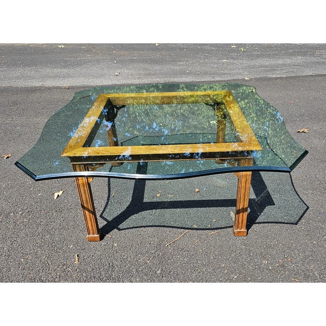 Chippendale Stickley Chippendale Walnut and Tempered Ogee Cut Edge Glass Top Coffee Table For Sale - Image 3 of 12