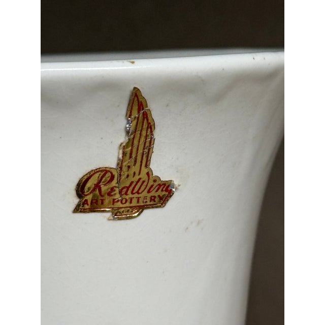 1940s 8 Inch Vase Art Deco Eggshell Ivory Antiqued With Brown Glaze For Sale - Image 5 of 7