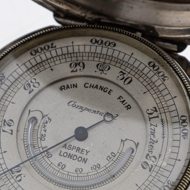 Metal Antique English Silver Barometer from Asprey of London, 1919 For Sale - Image 7 of 10
