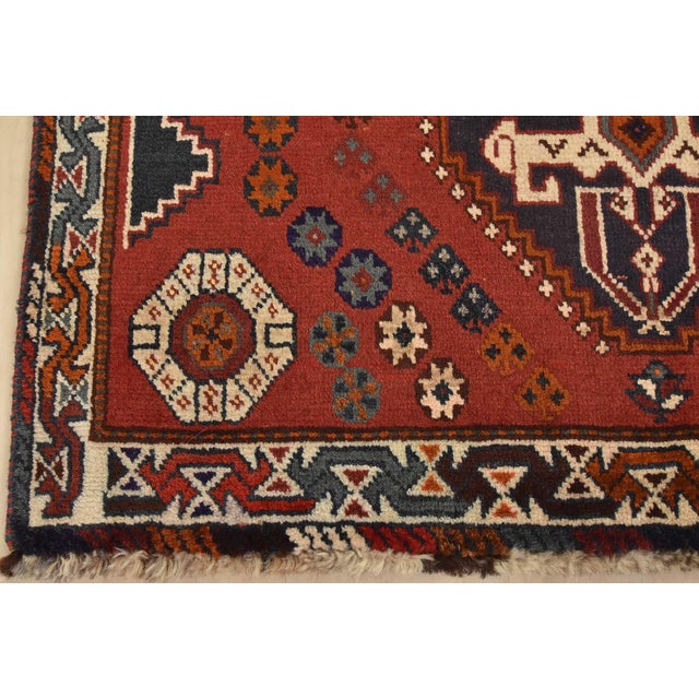 Shiraz Rug 3’9” X 5’3” Red Wool Vintage Tribal Hand-Knotted Oriental Carpet For Sale - Image 9 of 12