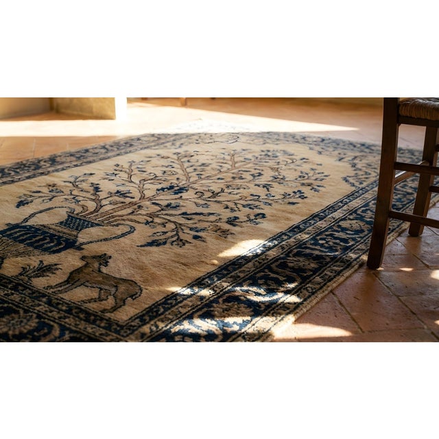 1890s Beige Tree of Life Antique Persian Sarouk Farahan Meditation Carpet 4'4'' X 6'9'' Knotted Wool Rug For Sale - Image 15 of 17