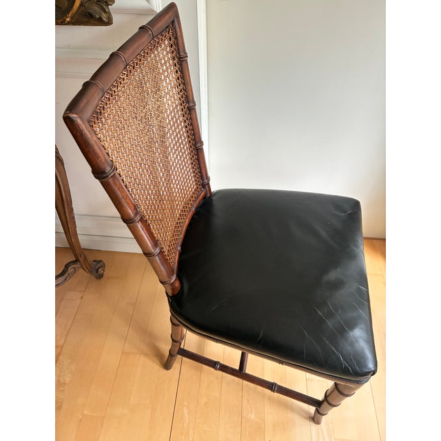 Karges Furniture Karges Accent Side Chair Black Leather Cane Back Chinoiserie Style For Sale - Image 4 of 12