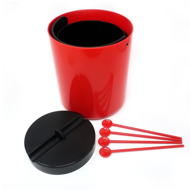 Vintage Red and Black Plastic Ice Bucket by Bodum Chairish