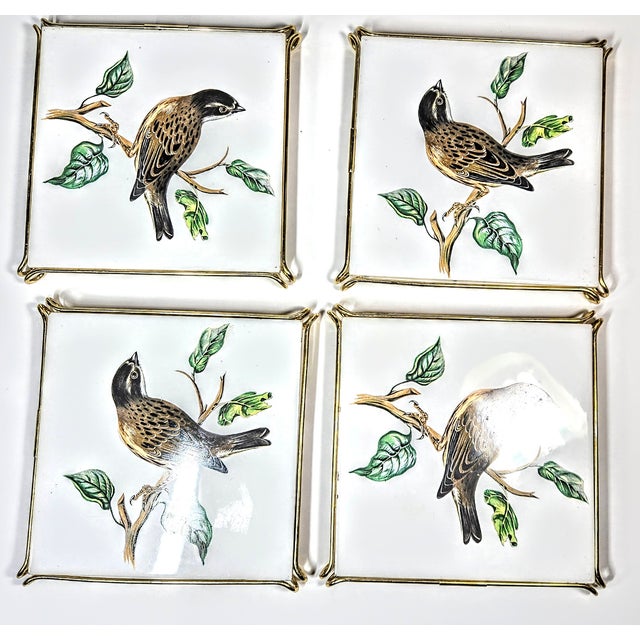 Gold Framed Bird Tile Trivets- Set of Four For Sale - Image 9 of 9
