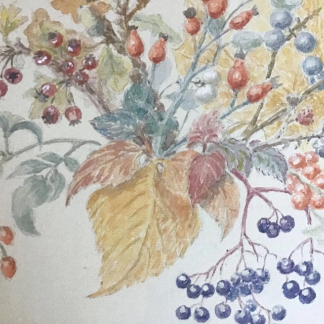 1970s Vintage Winter Berries in a Cotswolds Garden Framed Watercolor Painting For Sale - Image 5 of 9