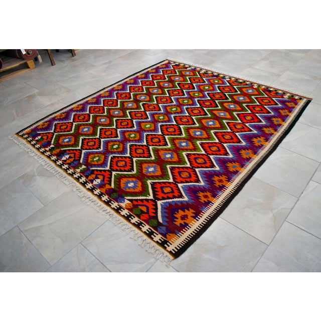 Vintage Turkish Rug Kilim Hand Woven Area Rug - 6′2″ X 6′7″ For Sale - Image 14 of 16