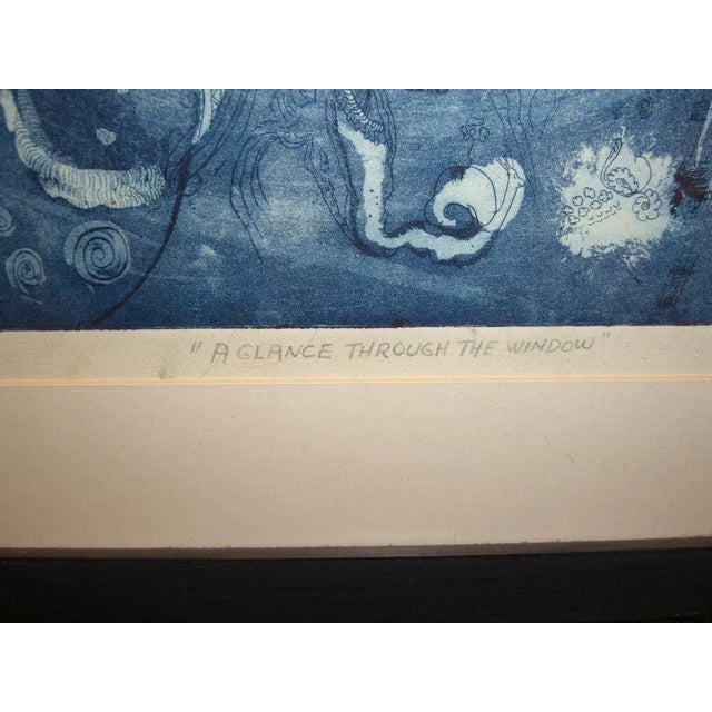 Printmaking Materials 1977 NY "A Glance Through the Window" Lithograph For Sale - Image 7 of 9