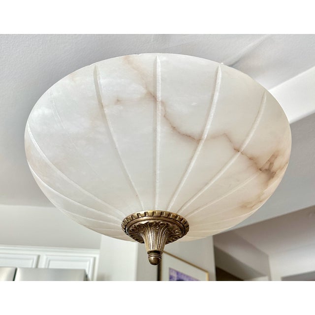 1970s 1970s French Directoire Style Alabaster Flushmount Ceiling Light For Sale - Image 5 of 16