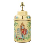 Vintage Tole Tea Caddy Lamp With Elephant Rider "No.1" For Sale