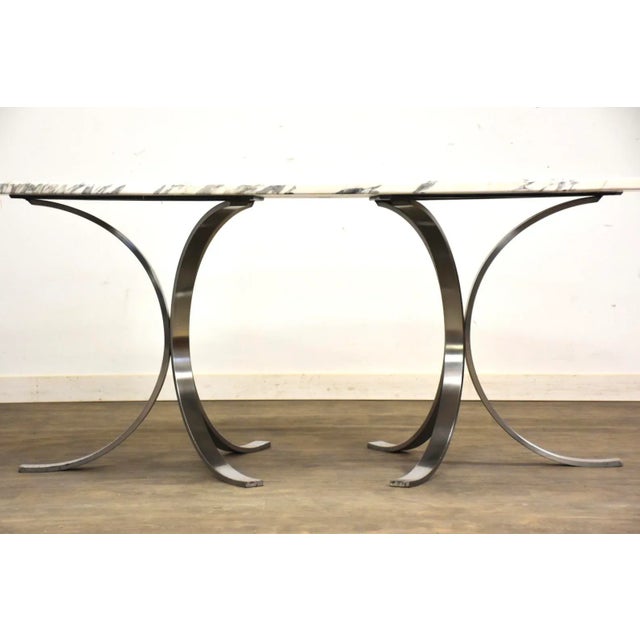 Mid-Century Modern Italian Marble & Steel Dining Table For Sale - Image 3 of 9