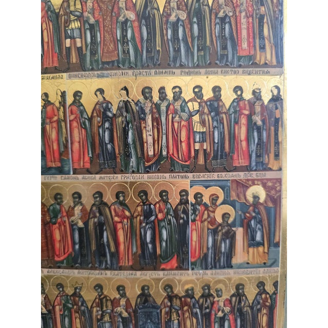 Wood Russian Artist, Orthodox Minei Menaion Icon with Saints and Feast Days, 19th Century, Tempera on Panel For Sale - Image 7 of 15