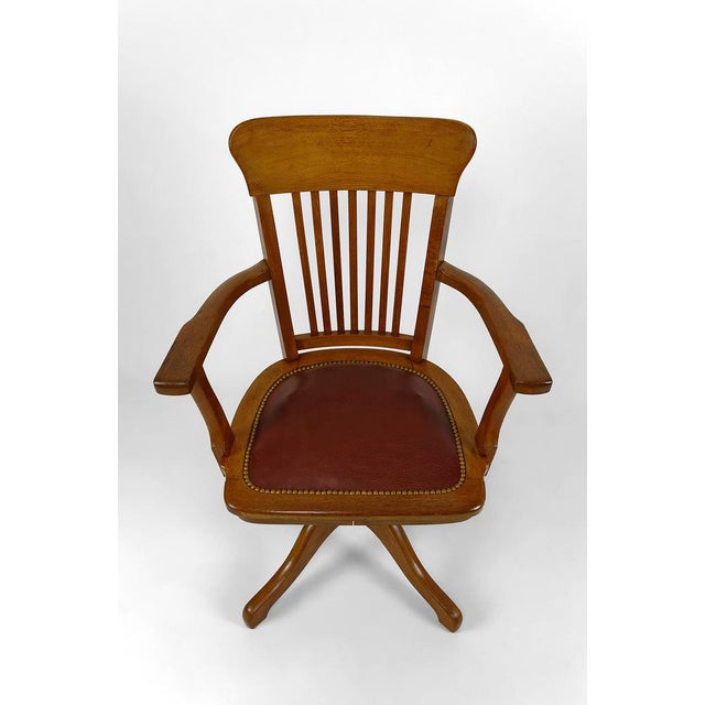Black American Swivel Office Armchair in Oak with Leather Seat, 1900s For Sale - Image 8 of 18
