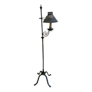 Early 20th Century Forged Iron Adjustable Colonial Floor Lamp For Sale
