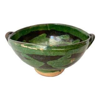 Vintage Patamban Mexican Black and Green Redware Fish Bowl For Sale