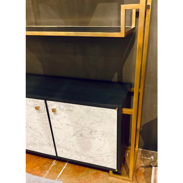 Modern Jonathan Charles Modern Carrara Marble and Brass Fusion Etagere For Sale - Image 3 of 6