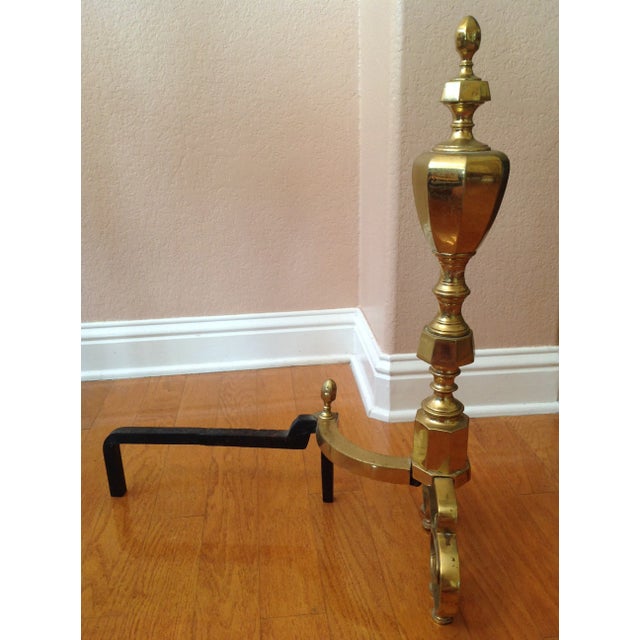 Brass 20th Century Traditional Brass Fireplace Andirons - a Pair For Sale - Image 8 of 12