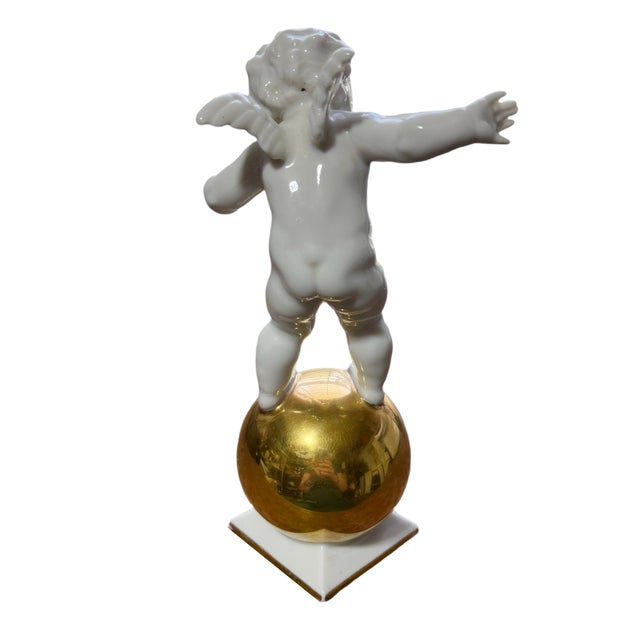 Mid-Century Modern Vintage 40s Hutschenreuther Karl Tutter Putto Cherub on Gold Sphere Figurine For Sale - Image 3 of 5