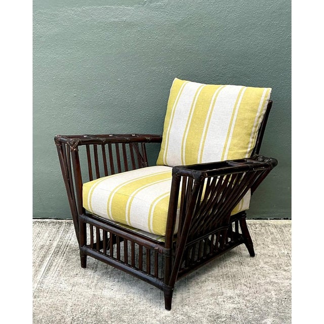Vintage Stick Rattan Rattan Lounge Chair in Ralph Lauren Cabana Stripe For Sale - Image 9 of 12