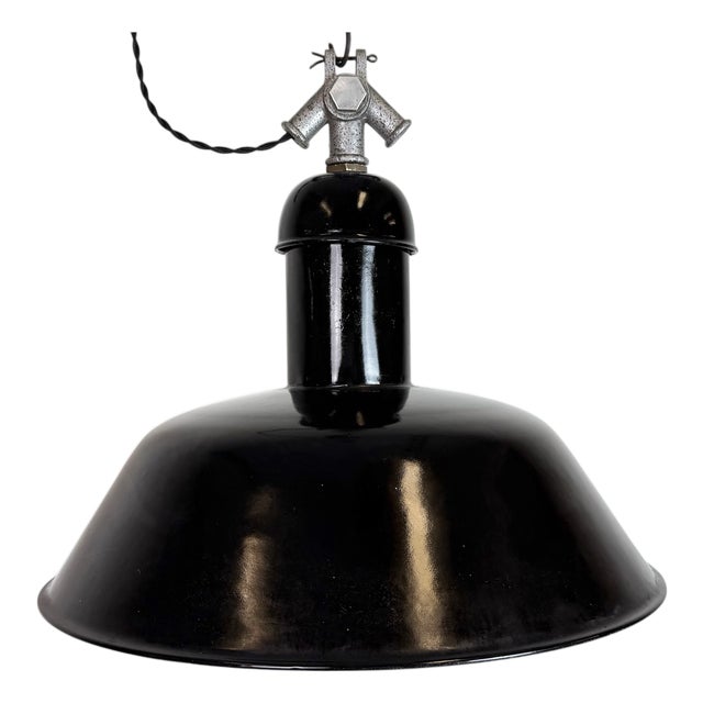 Industrial Black Enamel Pendant Lamp from Aeg, 1930s For Sale