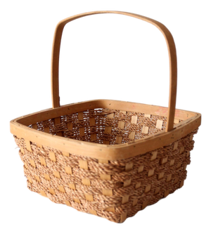 Vintage Woven Splint Market Basket With Handle