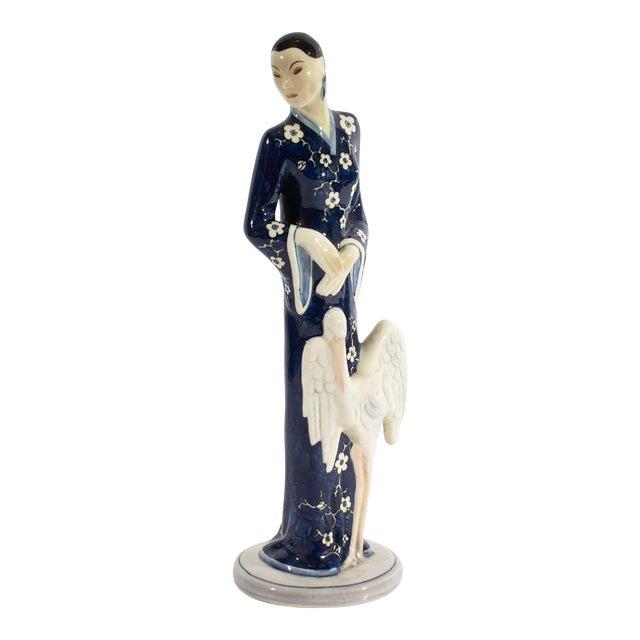 Gort Bone China Figurine of Woman and Crane For Sale