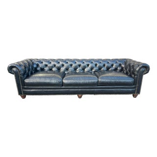 1990s Grand Leather Chesterfield Sofa With Rolled Arms and Brass Nail Head Trim For Sale