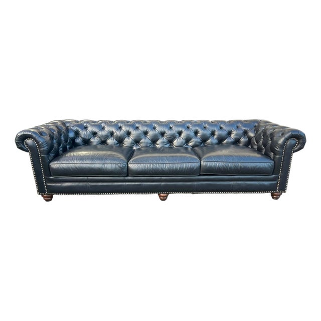 1990s Grand Leather Chesterfield Sofa With Rolled Arms and Brass Nail Head Trim For Sale