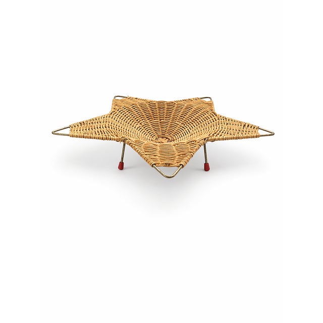 Vintage Mid-Century Modern Sculptural Rattan Star Fruit Basket With Metal Feet, Circa 1950s–1960s For Sale In San Diego - Image 6 of 6