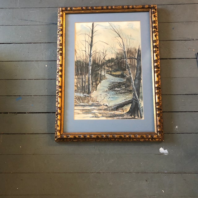 Original Vintage Landscape With Stream Watercolor Painting Original Frame 1970’s Signed For Sale In Philadelphia - Image 6 of 6