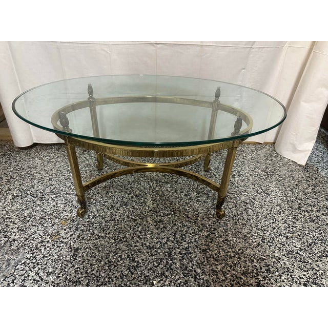 La Barge La Barge Hollywood Regency Brass Oval Coffee Table For Sale - Image 4 of 8