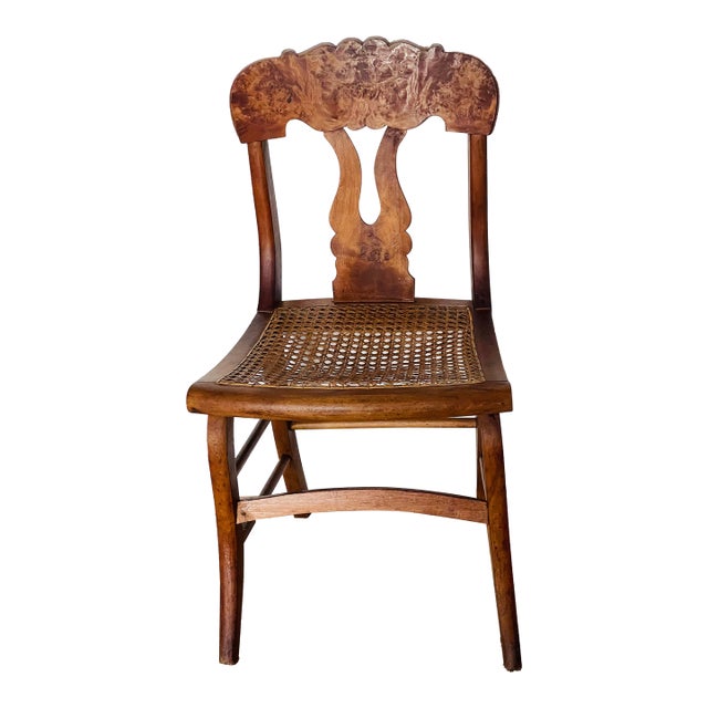 Antique Biedermeier Birds Eye Canned Chair With Lumbar Pillow For Sale