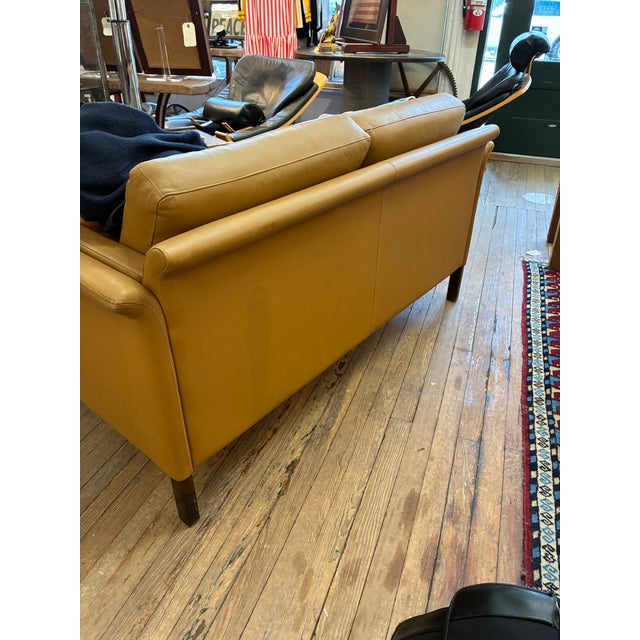 Borge Mogensen Style Danish Mid Century Modern Leather Loveseat For Sale - Image 13 of 14