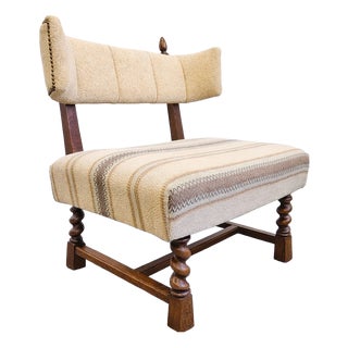 Transitional Hungarian Lounge Chair in Oak, Minotti Tapestry & Belgian Bouclé Upholstery, 1930s For Sale