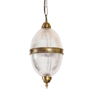 1940s Vintage Art Deco Dome Lamp Ceiling Hanging Fixture in Brass & Crystal Cut Glass