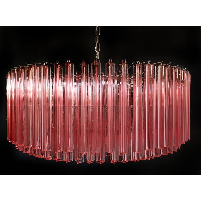 Large Triedri Murano Glass Chandelier with 391 Pink Prims Triedri, 1990s For Sale - Image 9 of 18