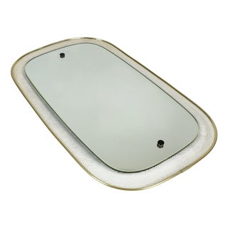 Mid-Century Modern Wall Mirror with Wire Mesh Frame and Brass, 1950s For Sale