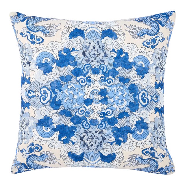 Schumacher Magic Mountain Dragon Pillow in Porcelain For Sale
