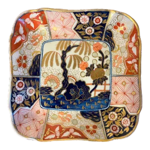 Antique Early 19th Century Coalport Porcelain Rock & Tree Imari Square Dessert Dish 1810
